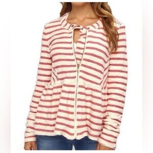 Free People Striped Peplum Jacket Pink and Cream Size XS
